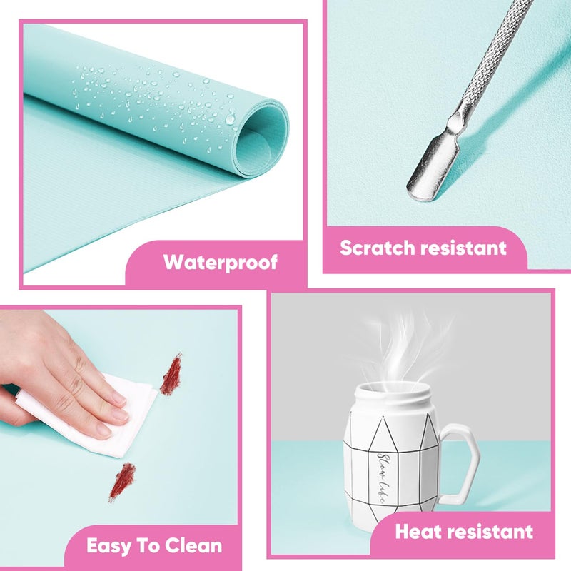 Subay Nail Art Table Mat, Foldable Nail Hand Rest Pad for Nail Arm Rest, PU Leather Nail Mat Nail Hand Rest Pillow Manicure Pad Desk Mat for Nail Technician Salon Home - Blue - Image 4